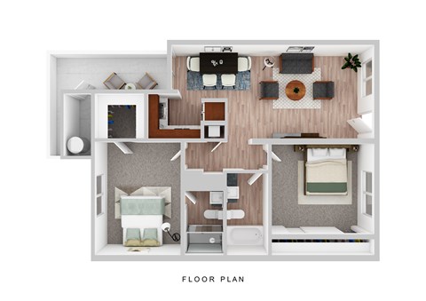 Floor plan for 2 beds, 2 baths, 900 sqft